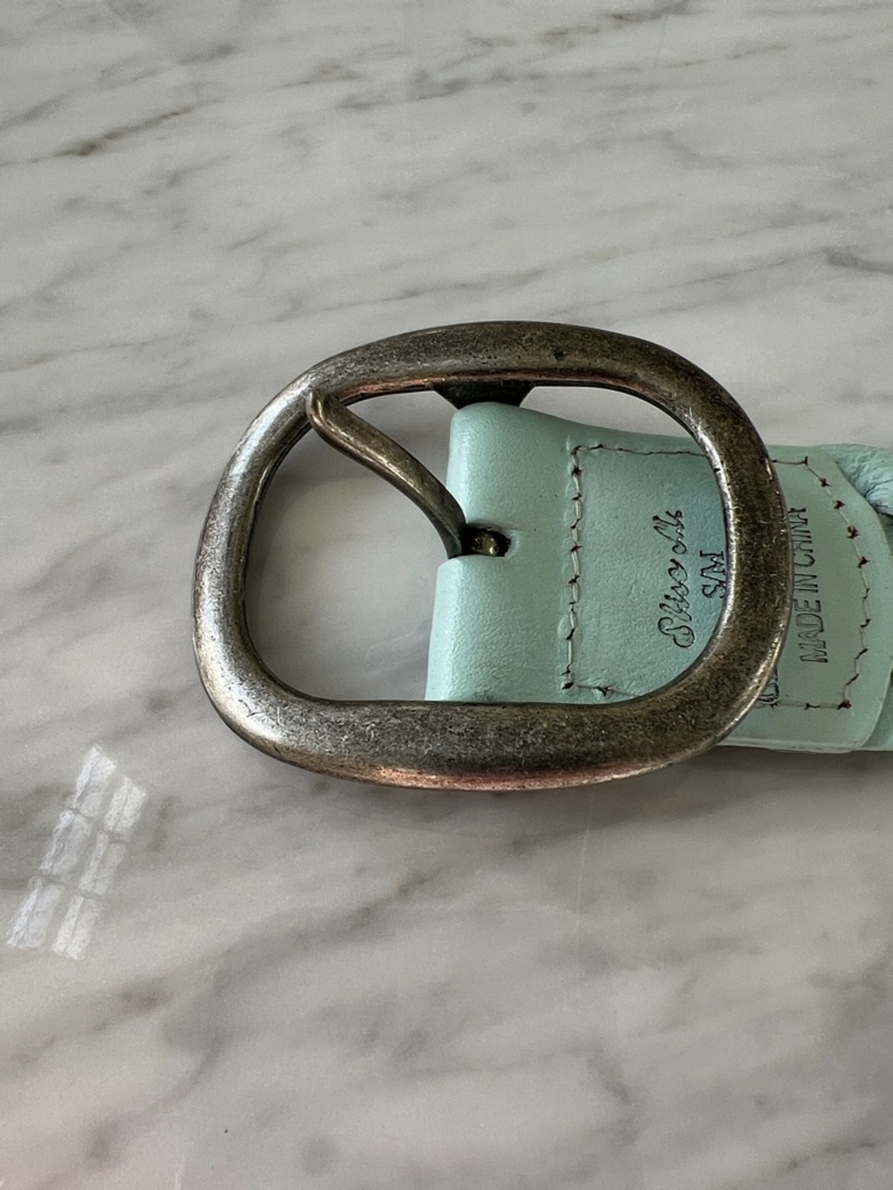 Woven Leather Belt in Aqua Blue - Women's Accessory - Picture 3 of 6